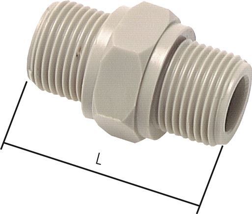 Exemplaire exposé: Double manchon avec filetage cylindrique, polypropylène