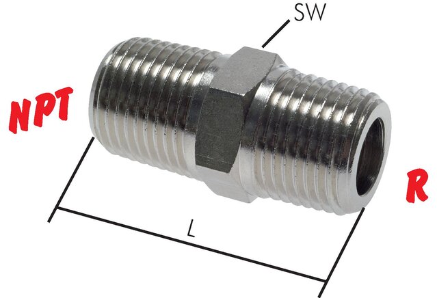 Exemplaire exposé: Mamelon double avec filetage R/ filetage NPT