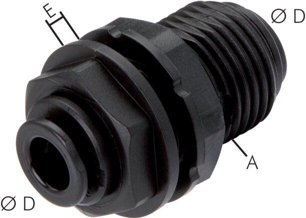 Exemplaire exposé: Raccord enfichable passe-cloison avec filetage cylindrique, FDA