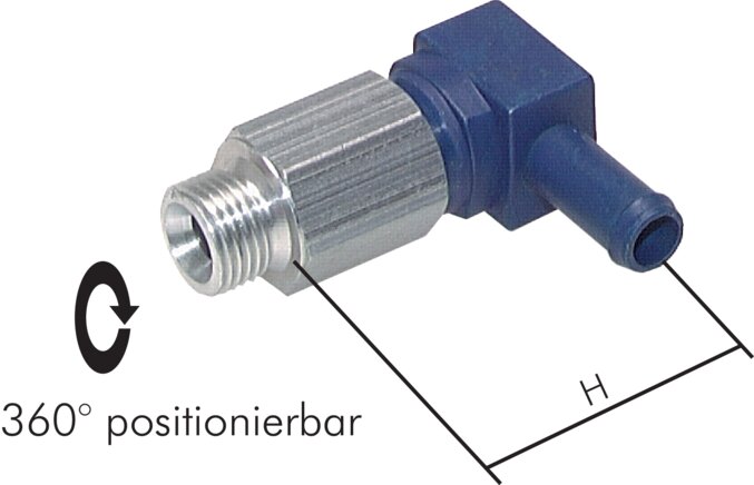 Exemplaire exposé: Raccords à vis pivotants avec embout enfichable L pour tuyau PUR, PUN et PA, filetage cylindrique, Zamak / aluminium anodisé