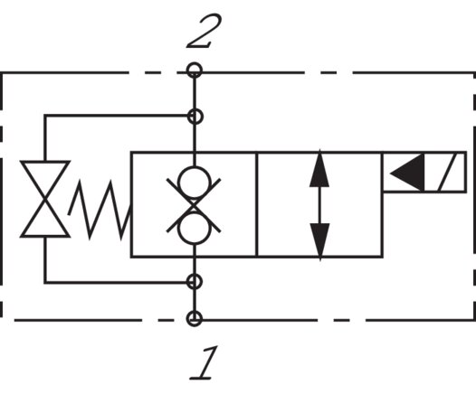 Symbole de commutation: Vanne à clapet 2/2 voies (fermée hors tension, blocage bilatéral)