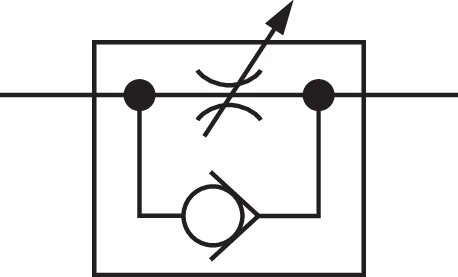 Symbole de commutation: régulateur de débit unidirectionnel